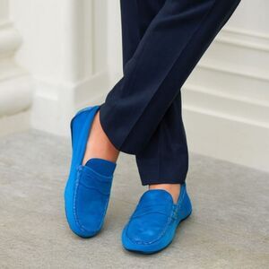 Eredi Pisano Blue Suede Driving Loafer Slip On Shoes   Mens Size EU44 US 11